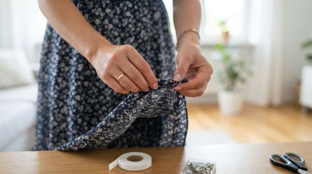 Styling a dress with a belt for a temporary shorter look